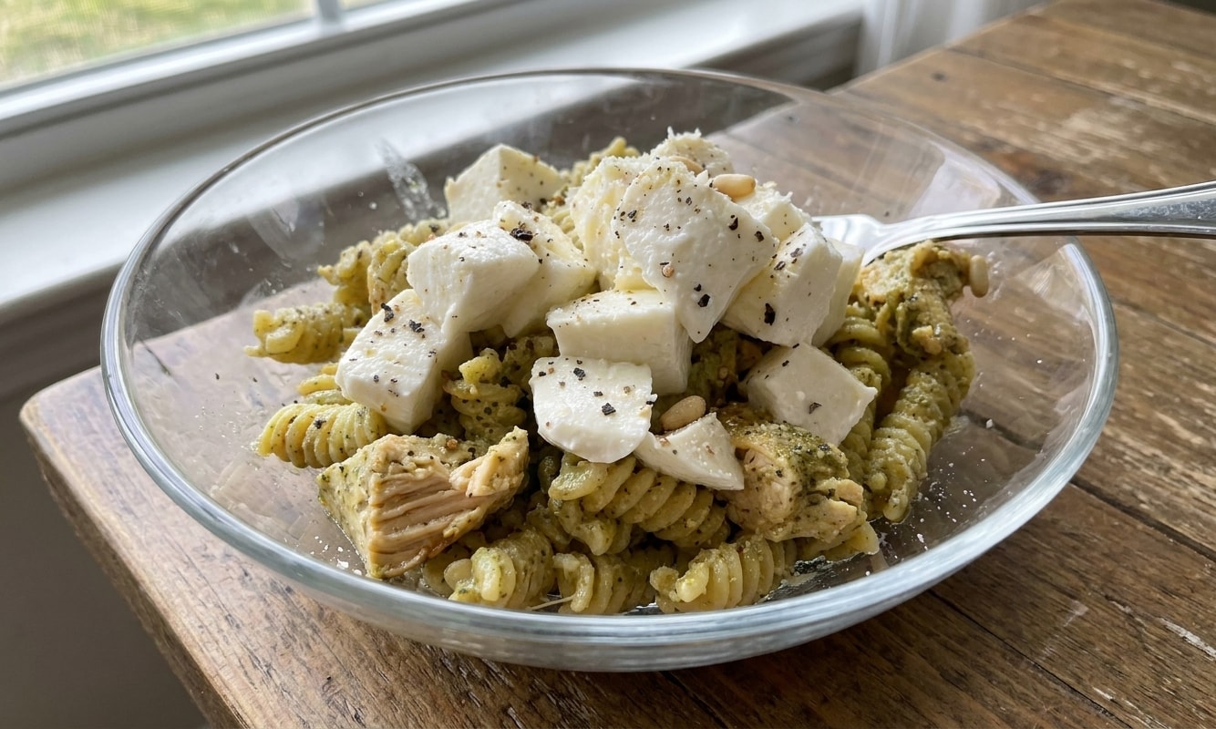 Pesto Chicken Rotini with Fresh Mozzarella