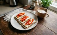 Crispbread with Sliced Cheese and Red Pepper, with Milk Tea