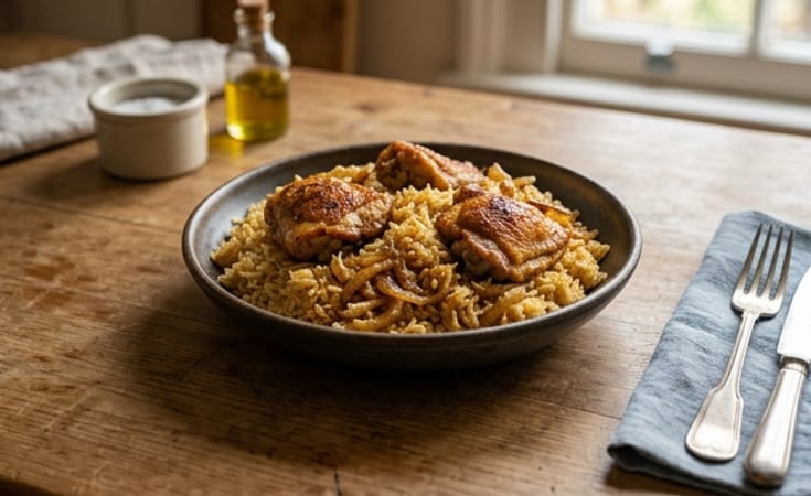Roasted Chicken Basmati with Warm Spiced Onion