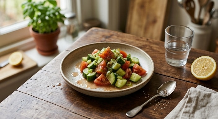 Cucumber and Tomato Salad with Green Onion and Lemon
