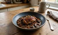 Braised Chicken Thighs in Red Wine and Mushroom Sauce