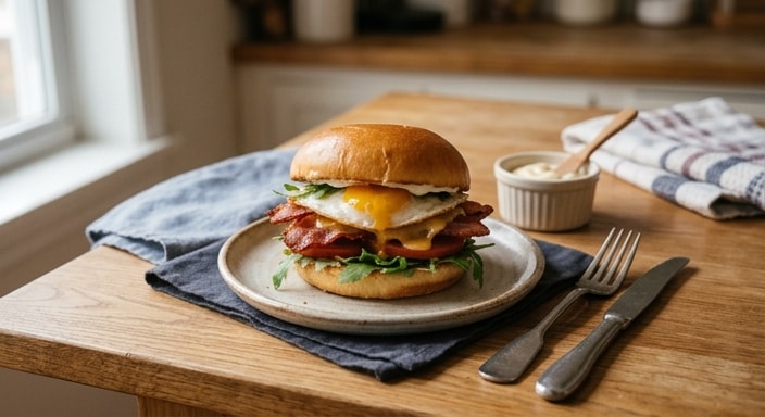 Bacon, Egg, Cheddar, and Brioche Breakfast Sandwich