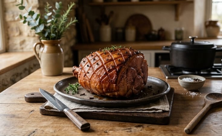 Roasted Glazed Ham with Mustard, Honey, and Clove