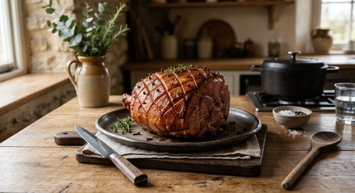 Roasted Glazed Ham with Mustard, Honey, and Clove
