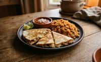 Quesadilla de Frijol con Arroz Mexicano, Salsa Roja y Lima