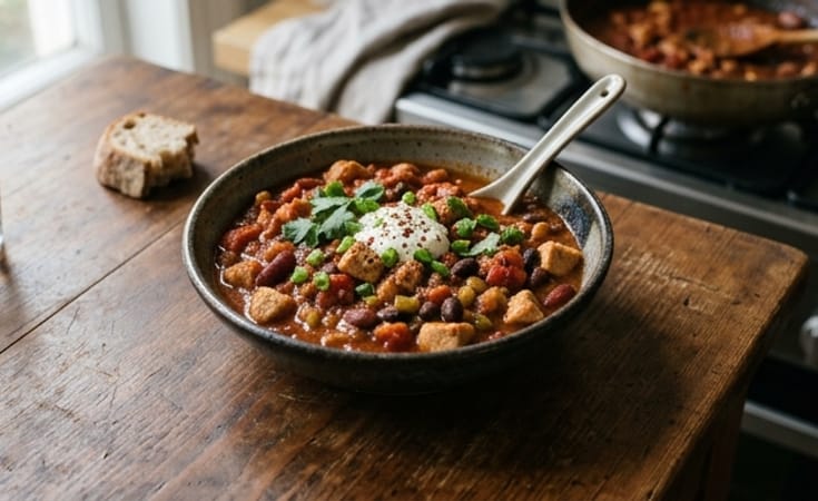 Chicken Chili with Tomatoes, Beans, and Celery