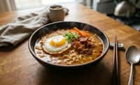 Spicy Instant Ramen with Crisp Bacon and Fried Egg