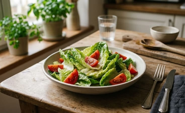 Romaine Salad with Tomato and Lemon-Olive Oil Dressing