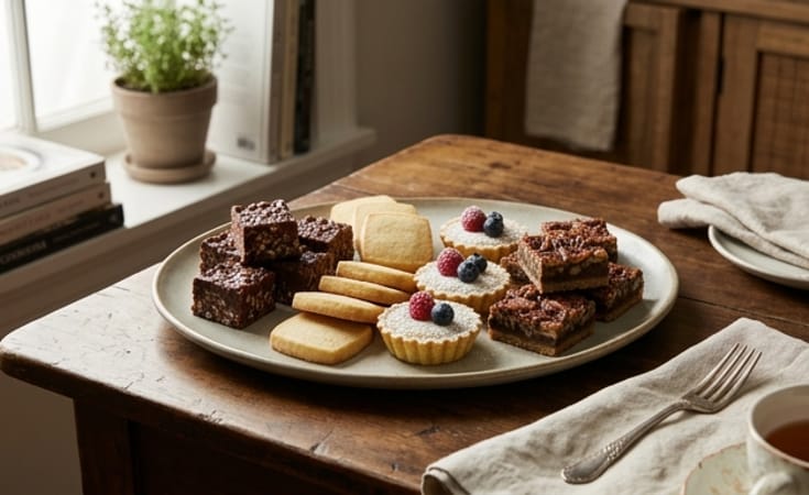 Grand Assorted Dessert Tray with Chocolate Squares, Citrus Tartlets, Pecan Bars, and Crisp Cookies