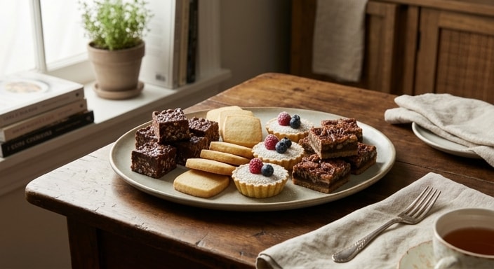 Grand Assorted Dessert Tray with Chocolate Squares, Citrus Tartlets, Pecan Bars, and Crisp Cookies