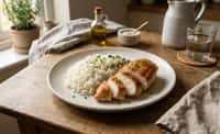 Chicken and Rice with Crisped Chicken and Steamed Grain