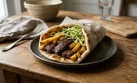Steak-Filled Flatbread with Crisp Fries and Shredded Lettuce