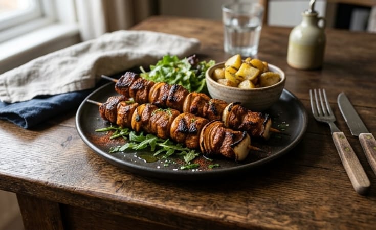 Paprika Pork Brochettes with Sweet Onion