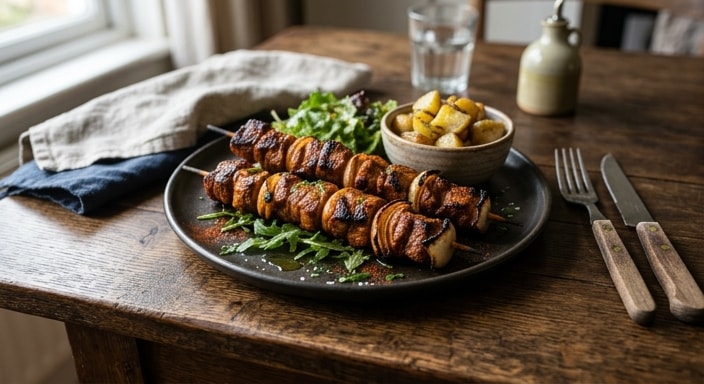 Paprika Pork Brochettes with Sweet Onion