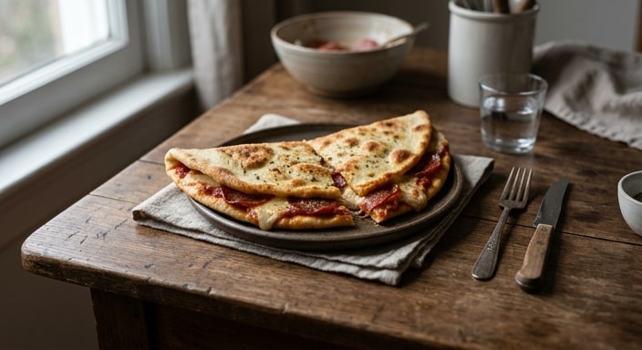 Folded Pepperoni and Mozzarella Flatbread