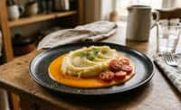 Mashed Potato with Creamy Carrot Sauce and Cherry Tomato