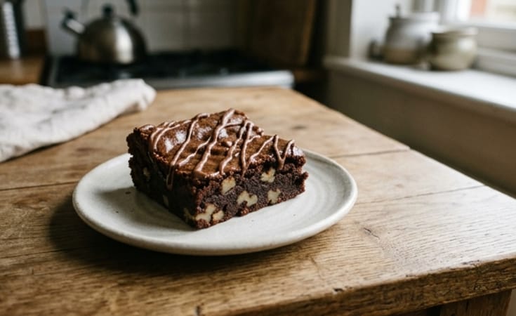 Dark Chocolate Brownie with Walnut and Milk Chocolate Drizzle