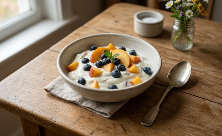 Greek Yogurt with Peach and Blueberry