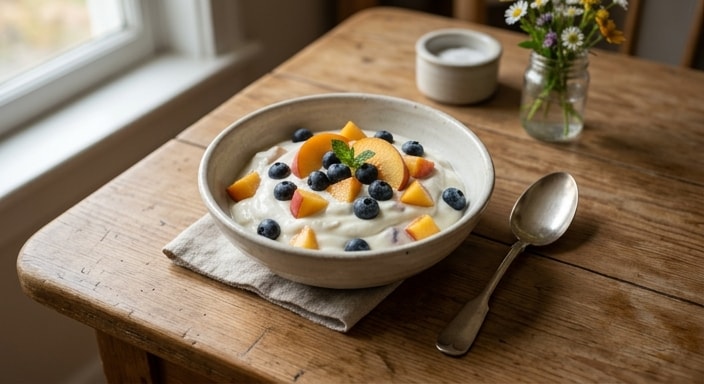Greek Yogurt with Peach and Blueberry