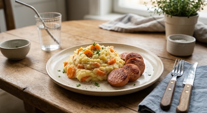 Mashed Potatoes with Carrots and Falukorv
