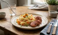 Mashed Potatoes with Carrots and Falukorv
