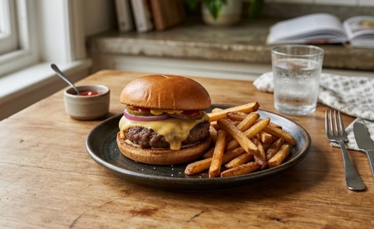 Classic Cheeseburger with Crisp French Fries