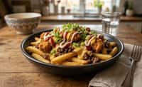 Loaded Fries with Fried Chicken, Beef, and Cheese Sauce