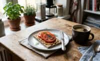 Crisp Knäckebröd with Messmör and Tomato, Served with Coffee