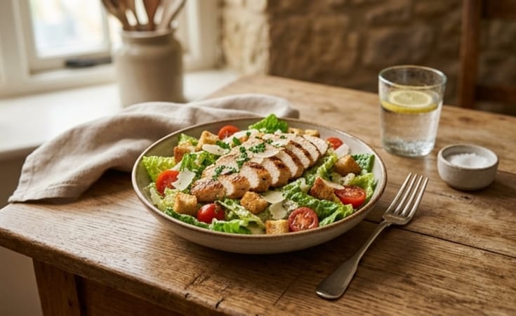 Chicken Caesar Salad with Cherry Tomato, Parmesan, and Parsley