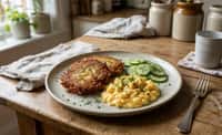 Potato Latkes with Soft Scrambled Egg and Cucumber