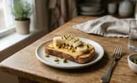 Whole Wheat Toast with American Cheese, Mustard, Banana, and Pistachio