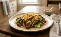 Crisp Beef Skillet with Cheddar, Bok Choy, and Potato Chips