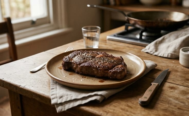 Pan-Seared Beef Steak with Salt and Black Pepper