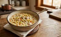 Creamy Chicken Noodle Soup with Buttered Vegetables