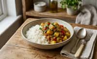 White Rice with Potato and Vegetable Curry
