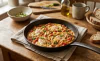 Menemen-Style Scrambled Eggs with Tomato and Green Chili