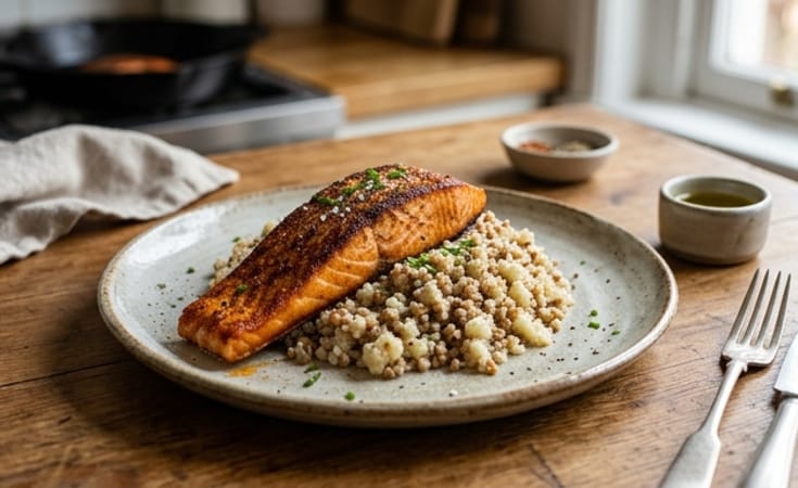 Paprika-Seared Salmon with Buckwheat and Cauliflower