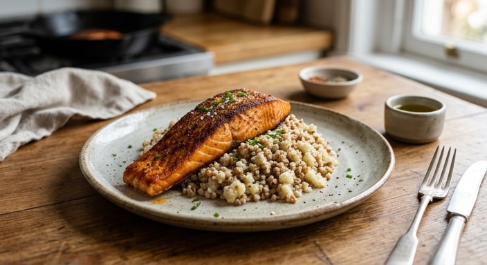 Paprika-Seared Salmon with Buckwheat and Cauliflower