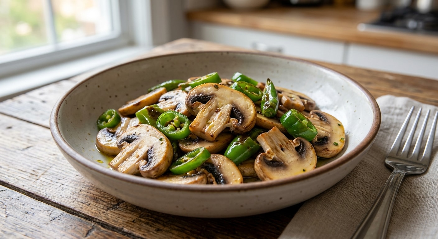 White Mushroom and Green Chili Sauté