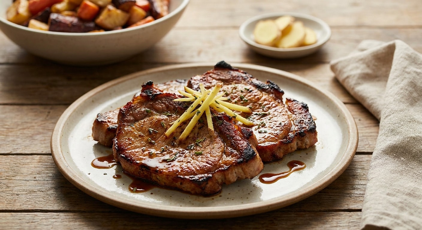 Ginger-Roasted Pork Shoulder Steaks