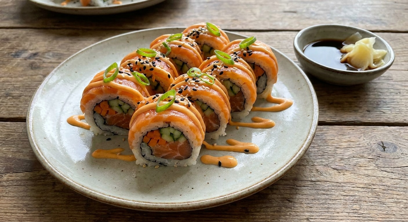 Spicy Salmon Sushi Rolls with Sesame
