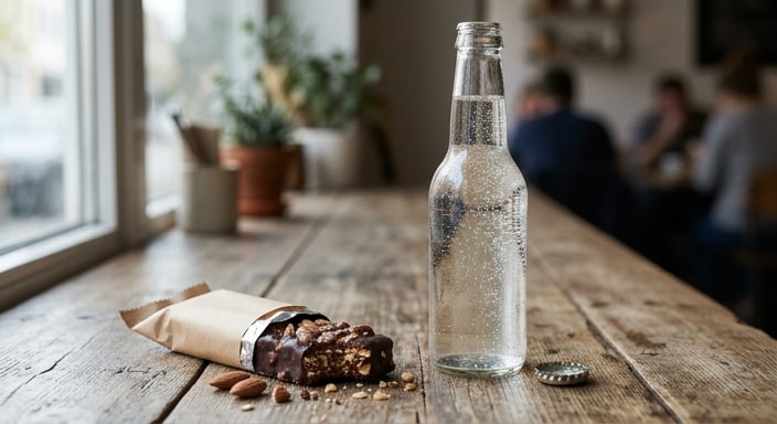 Sparkling Protein Energy Drink with Chocolate Almond Oat Bar
