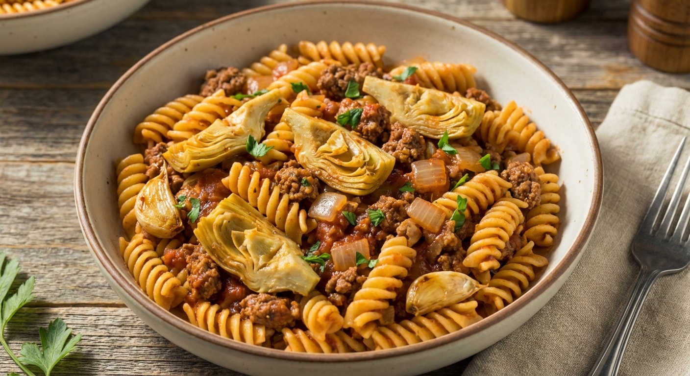 Beef and Artichoke Tomato Rotini