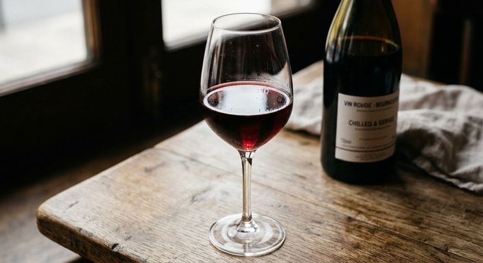 Red Wine, Chilled and Served in a Stemmed Glass