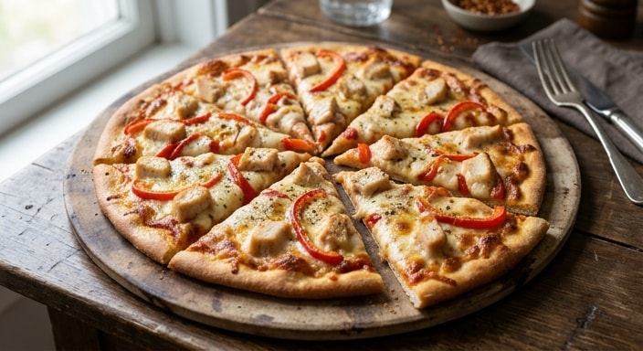 Chicken, Red Pepper, and Mozzarella Thin-Crust Pizza