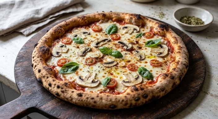 Wood-Fired Mushroom and Tomato Pizza