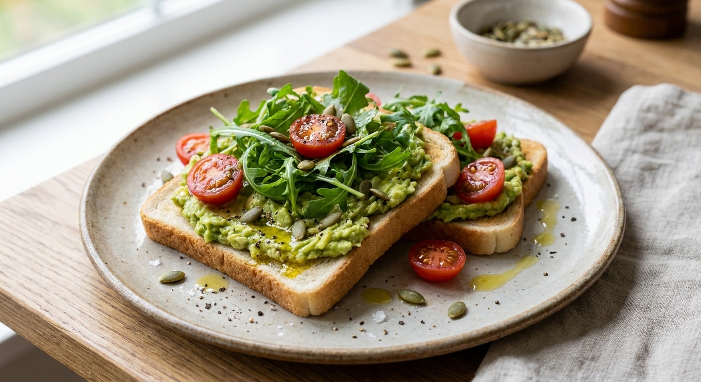 Avocado Toast with Arugula and Cherry Tomatoes