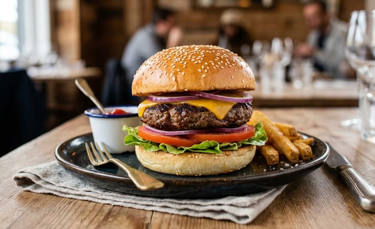Classic Hamburger with Crisp Lettuce, Tomato, and Onion