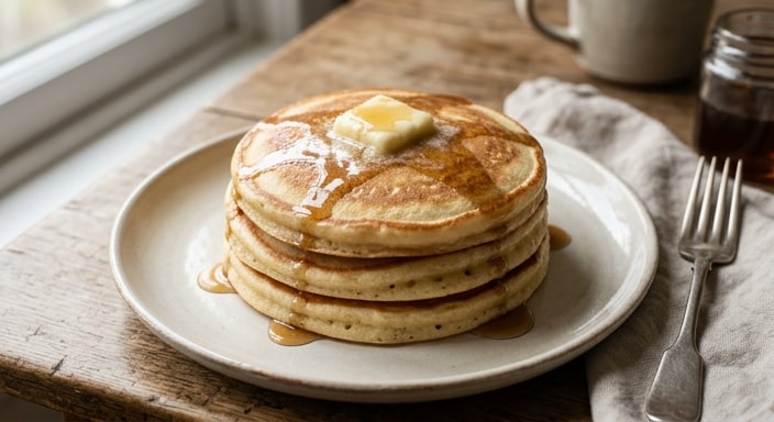 American Pancakes with Butter and Maple Syrup