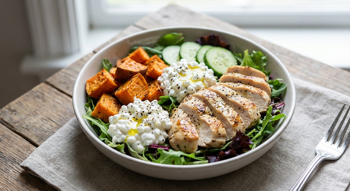 Chicken, Sweet Potato and Cottage Cheese Salad Bowl